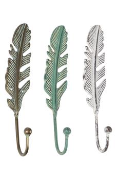 商品Teal Metal Feather Single-Hanger Bird Wall Hook - Set of 3图片