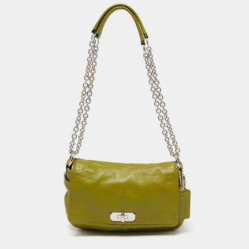 Coach链条包, [二手商品] Coach | Coach Green Leather Turn-lock Flap Chain Shoulder Bag商品图片 满1件减$100, 满减
