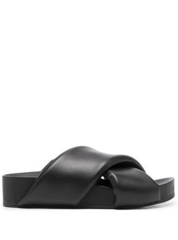 Jil Sander | Jil Sander Womans Black Leather Crossed Straps Mules商品图片,7.7折