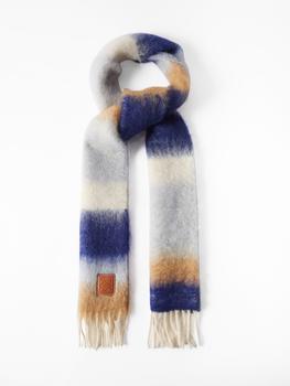 Loewe | Anagram-patch fringed mohair-blend scarf商品图片,