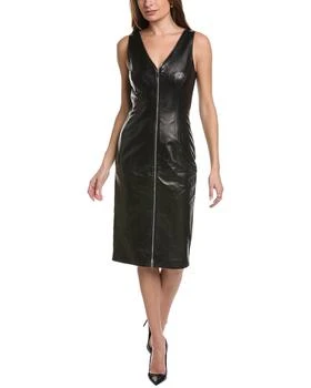 Michael Kors | Michael Kors Collection Front Zip Leather Sheath Dress 2.5折