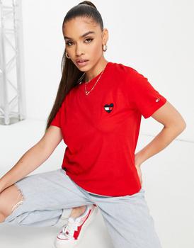 推荐Tommy Jeans heart flag logo t-shirt in red商品