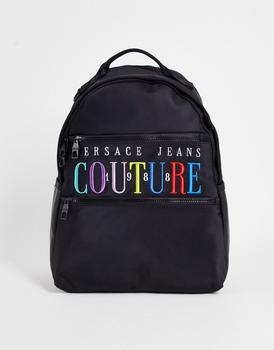 范思哲双肩包, Versace | Versace Jeans Couture multi colour logo backpack in black商品图片 