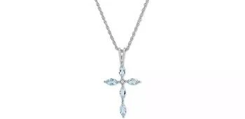 Macy's | Aquamarine (1/2 ct. t.w.) & Cubic Zirconia 18" Cross Pendant Necklace in Sterling Silver,商家Macy's,价格¥515