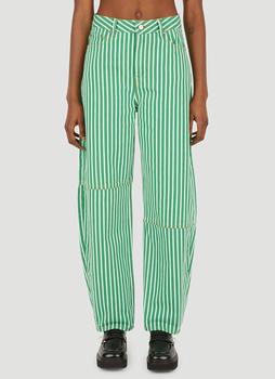 Ganni | Striped Pants in Green商品图片,
