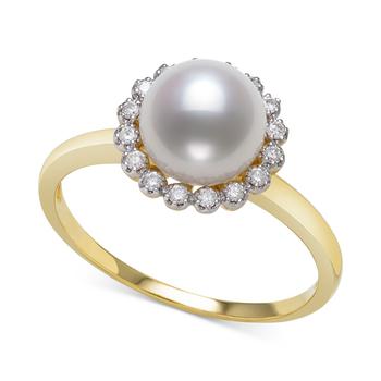 商品Belle de Mer | Cultured Freshwater Pearl (7mm) & Diamond (1/8 ct. t.w.) Halo Ring in 14k Gold, Created for Macy's,商家Macy's,价格¥3394图片
