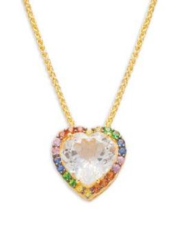 Effy | 14K Goldplated Sterling Silver & Multi Stone Heart Pendant Necklace商品图片,3折, 满$150享7.5折, 满折