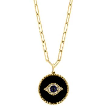 Effy | EFFY® Onyx, Sapphire (1/20 ct. t.w.) & Diamond (1/10 ct. t.w.) Evil Eye 18" Pendant Necklace in 14k Gold,商家Macy's,价格¥9728