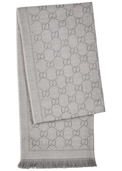 Gucci | Sten grey GG-jacquard wool scarf商品图片,
