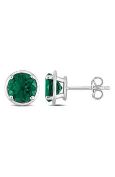 商品Sterling Silver Lab Created Emerald Stud Earrings图片