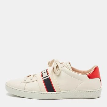 推荐Gucci Cream Leather Logo Elastic Band Ace Sneakers Size 39商品