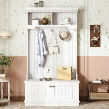 Streamdale Furniture | Streamdale Hall Tree Entryway Shoe Bench Coat Rack Hooks - White,商家Premium Outlets,价格¥2277