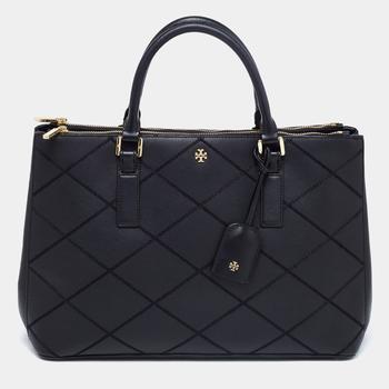 tory burch robinson, [二手商品] Tory Burch | Tory Burch Black Wild Stitch Leather Robinson Double Zip Tote商品图片 6.3折