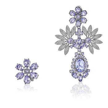Burberry | Crystal Double-daisy Drop Earring And Stud Set In Lavender Blue商品图片,2.4折, 满$275减$25, 满减