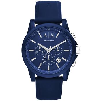 阿玛尼手表女价格, Armani Exchange | Unisex Chronograph Blue Silicone Strap Watch 44mm AX1327商品图片 