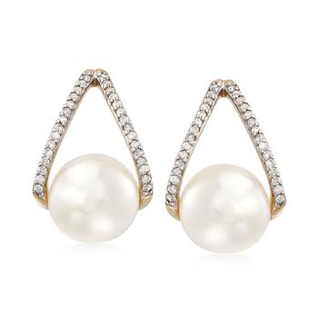 Ross-Simons | Ross-Simons 8-8.5mm Cultured Pearl and . Diamond Drop Earrings in 14kt Yellow Gold商品图片,4.9折