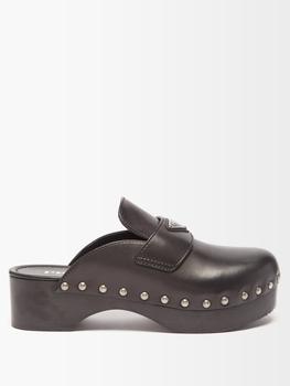 Prada | Triangle logo-plaque leather clogs商品图片,