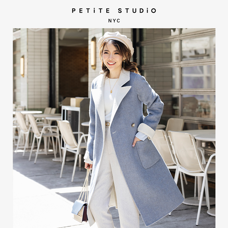 Petite Studio NYC | Payton蓝米拼色温柔质感双面穿羊毛大衣 | Payton Reversible Wool Coat - Blue & Ivory商品图片,额外7折, 包邮包税, 额外七折