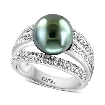 Effy | EFFY® Cultured Tahitian Pearl (11mm) & Diamond (5/8 ct. t.w.) Ring in 14k White Gold,商家Macy's,价格¥12377