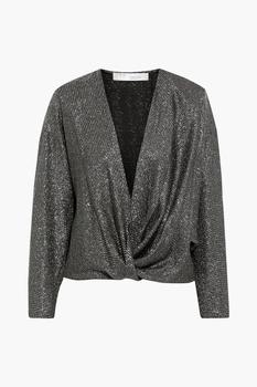 IRO | Banjo wrap-effect metallic silk-blend blouse商品图片,2折