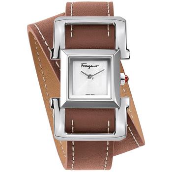 菲拉格慕手表, Salvatore Ferragamo | Women's Swiss Ferragamo Square Ingot Brown Double Wrap Leather Strap Watch 20mm商品图片 7折