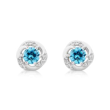 商品DiamondMuse | Created Blue Topaz and White Sapphire Gemstone Sterling Silver Six Prong Stud Earrings for Women,商家Jomashop,价格¥150图片