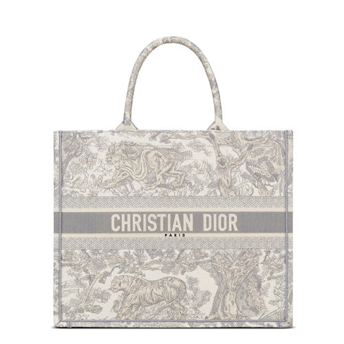 迪奥手提包, Dior | 【包税】DIOR/迪奥 22春夏新款BOOK系列 女士大号灰色织物茹伊印花刺绣单肩手提托特包M1286ZTDT_M932商品图片 8折×额外9.5折, 包邮包税, 额外九五折