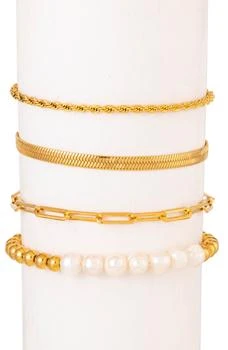 EYE CANDY LOS ANGELES | Ambre Set of 4 Imitation Pearl & Chain Bracelets,商家Nordstrom Rack,价格¥268