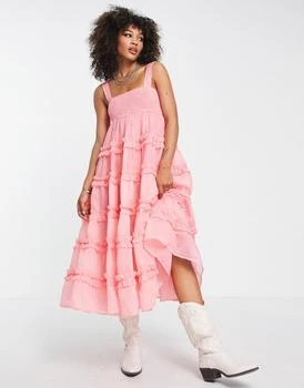 推荐Dream Sister Jane tiered organza midi dress in pink商品