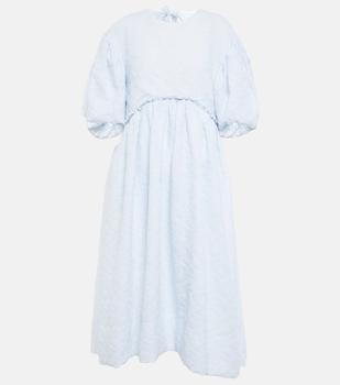 推荐Puff-sleeve cotton-blend midi dress商品
