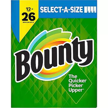 商品Bounty Select-A-Size 2-Ply Paper Towels, White (108 sheets/roll, 12 rolls)图片