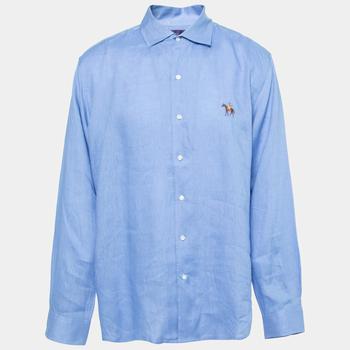 ralph lauren purple label, [二手商品] Ralph Lauren | Ralph Lauren Purple Label Blue Linen Tailored Fit Button Front Shirt XXL商品图片 5.9折