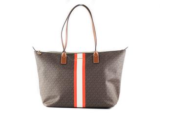 推荐Michael Kors Travel Large Leather Stripe Top Zip Tote Handbag Shoulder Bag商品
