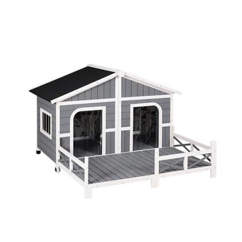 商品Wooden Large Dog House, Perfect for the Porch or Deck, 59" L, Grey图片