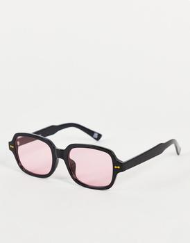 ASOS | ASOS DESIGN square sunglasses in black with pink lens商品图片,6折