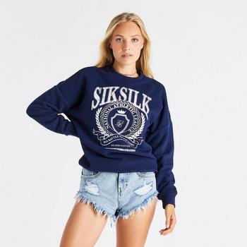 推荐Women's SikSilk Varsity Crewneck Oversized Sweatshirt商品