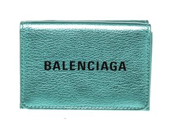 [二手商品] Balenciaga | Balenciaga Blue Leather Logo Trifold Wallet商品图片,