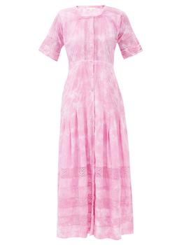 LOVESHACKFANCY代购, LOVESHACKFANCY | Edie tie-dyed lace-trimmed cotton midi dress商品图片 5.4折