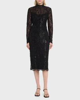 推荐Metallic Lace Long-Sleeve Midi Dress商品