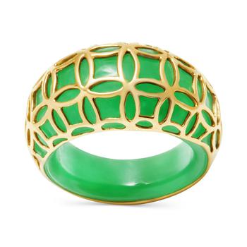 商品Macy's | Dyed Green Jade Overlay Ring in 14k Gold-Plated Sterling Silver,商家Macy's,价格¥3265图片