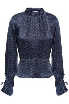 商品Tie-back cutout polka-dot satin peplum blouse图片