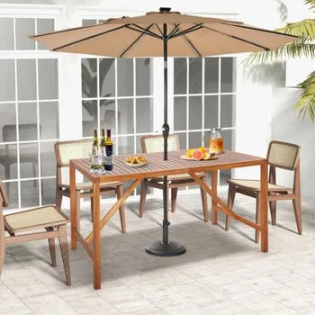 Hivvago | 67 Inch Patio Rectangle Acacia Wood Dining Table with Umbrella Hole,商家Premium Outlets,价格¥1651