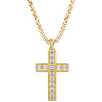 Esquire Men's Jewelry | Diamond Two-Toned Religious Cross 22" Pendant Necklace (1/20 ct. t.w.) in Stainless Steel & Gold-Tone Ion-Plated Stainless Steel, Created for Macy's商品图片,6折