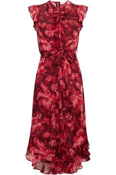 product Knotted ruffled floral-print silk-georgette midi dress image