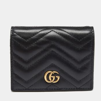 [二手商品] Gucci | Gucci Black Matelassé Leather GG Marmont Card Case商品图片,9折, 满1件减$100, 满减
