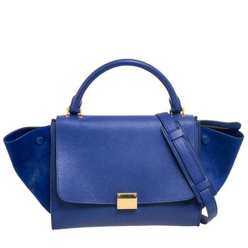 celine tote, [二手商品] Celine | Celine Blue Suede and Leather Small Trapeze Bag商品图片 5.2折, 满1件减$100, 满减