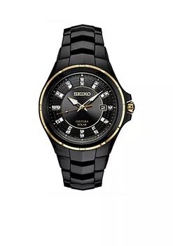 Seiko | Men's Black Stainless Steel Coutura Diamond-Accent Bracelet Watch商品图片,