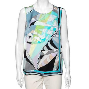 [二手商品] EMILIO PUCCI | Emilio Pucci Multicolor Printed Silk Sleeveless Top M商品图片,3折