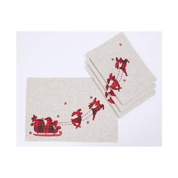商品Manor Luxe | Applique Tartan Santa Sleigh with Reindeers Christmas Placemats 14" x 20", Set of 4,商家Macy's,价格¥684图片