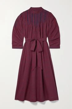 Ranger 配腰带格纹有机纯棉巴里纱中长连衣裙,价格$116.98